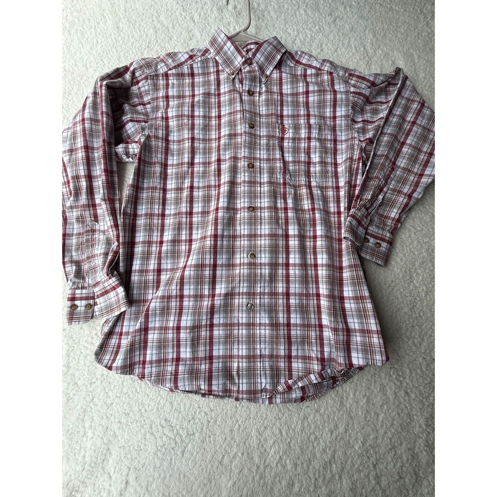 ARIAT Pro Series Vented Long Sleeve Button Down Red Plaid Shirt Mens Medium